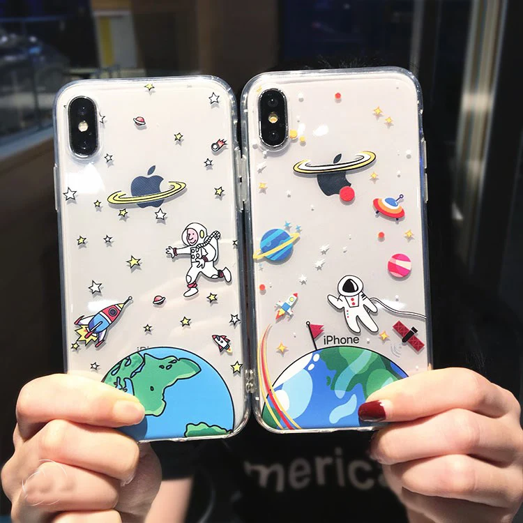 

JEKASS Transparent Soft TPU Phone Case for Apple iPhone XR Xs Max UFO Space Astronaut for iPhone 7 Case 6 6s plus 8plus Coque