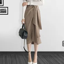 Весна Для женщин юбка Винтаж Высокая Талия Асимметричный Подол женские ботинки до середины икры женские юбки мода прилив-85