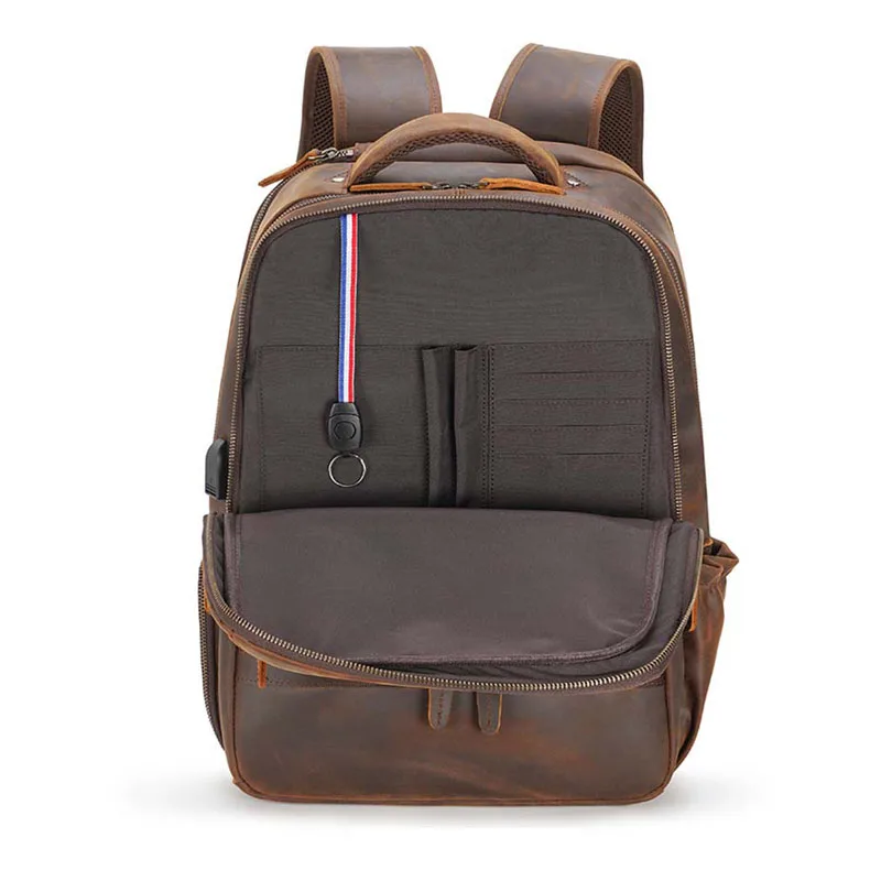 Luufan Genuine Leather Backpack for Men 15.6 Inch Laptop Backpack USB Charging Cowhide Male Travel Rucksack Outdoor Travel Bag 5