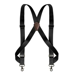 Heavy Duty Trucker Suspenders for Men Work 2.5cm Wide X-Back with 2 Side Clips Hooks Adjustable Elastic Big Tall Trouser Braces