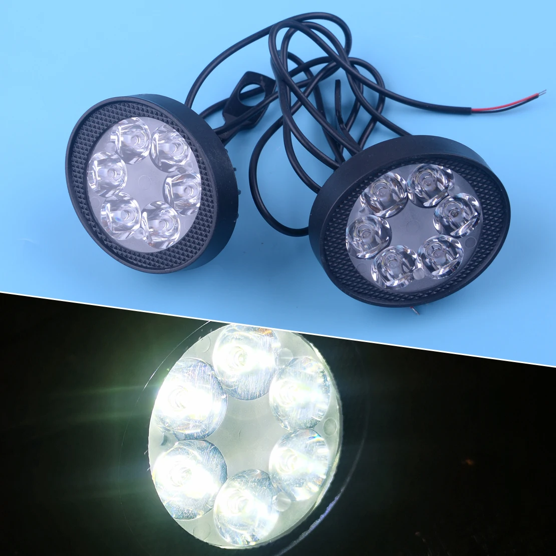 

DWCX 2pcs 10V-80V Motorcycle 6 LED Front Headlight Head Lamps Spot Fog Lights 30W 6000-7500K 800LM Waterproof