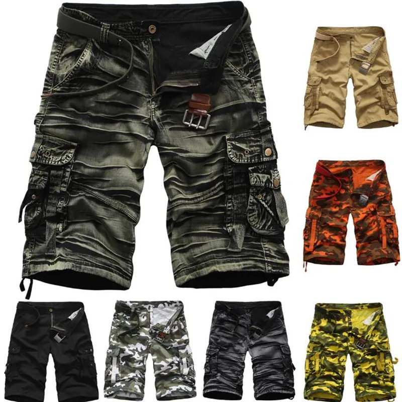 2016 New Mens Summer Army Cargo 3/4 Three Quarter Pants Cotton Multi Pockets Military Tactical Camo Casual Men Jogger Short