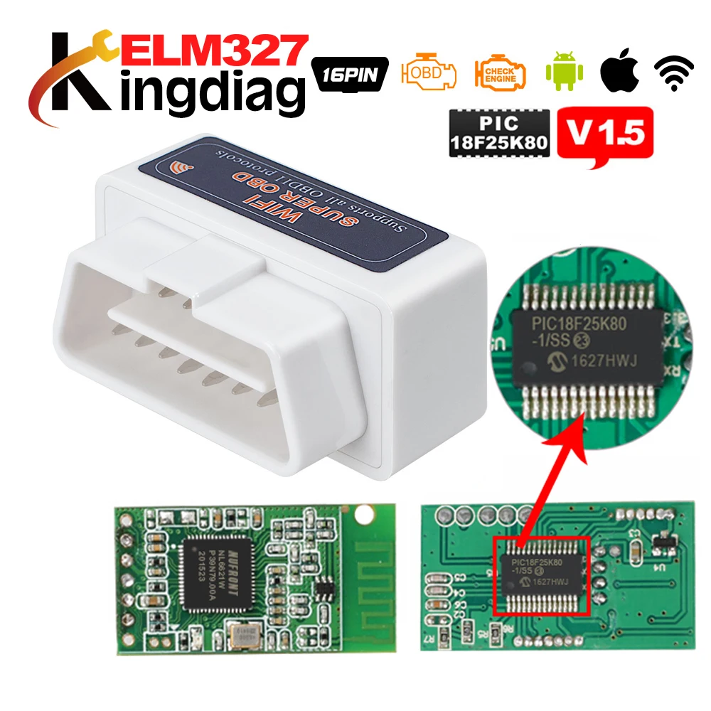 ELM 327 WIFI v1.5 PIC18F25K80 OBD для iOS Android ПК Авто obd2 scan PK OBDII elm327 v2.1|obd wifi|elm327 wifielm327 wifi |