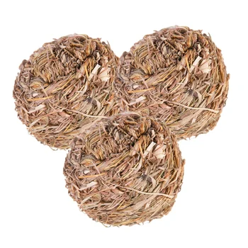 

3PCS Pet Chew Toy Natural Grass Ball with Bell for Rabbit Hamster Guinea Pig for Tooth Cleaning