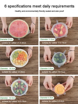 

6 pieces of silicone crisper cover for all-purpose household bowl cover, multi-purpose sealing, large expansion crisper cover