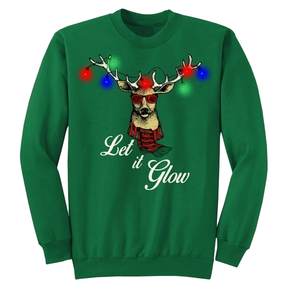 JAYCOSIN Fashion Women Simple Casual Loose Solid Christmas Print Sweatshirt Long Sleeve Comfortable Soft Letter Chic Blouse