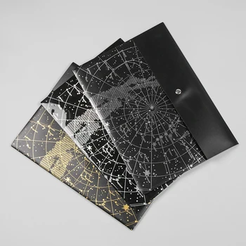 

A4 Fantasy Star Transparent Bronze Pocket Snap Button Laser Storage Bag PP Original File Bag School Supplies Kawaii File Folder