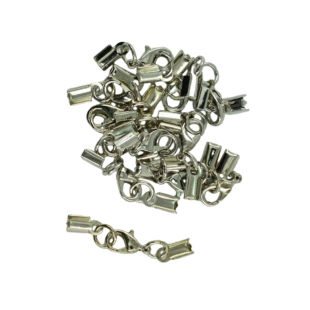 24pcs Lobster Clasp Clip Fold Over Cord End Crimp Caps For Jewelry Making