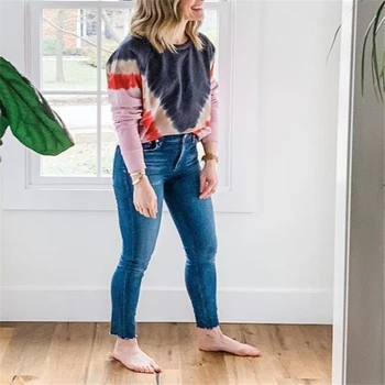 

DARK PERFUME 2020 Autumn Blue Pink Sleeping Round Neck Long Sleeve Top Women's Breathable Warm Soft Pajamas Women's Fashion Slee