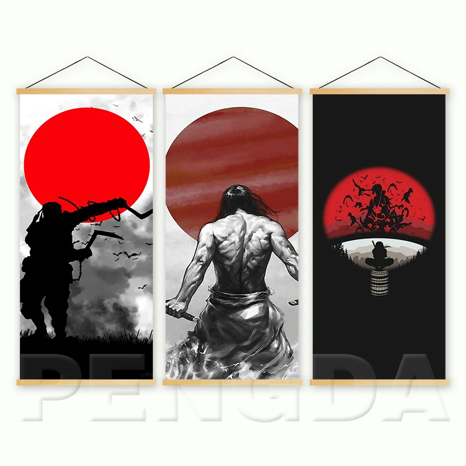 

Wall Art Printed Canvas Painting Home Decor Nordic Style Armored Samurai Japan Anime Picture Solid Wood Hanging Scrolls Poster
