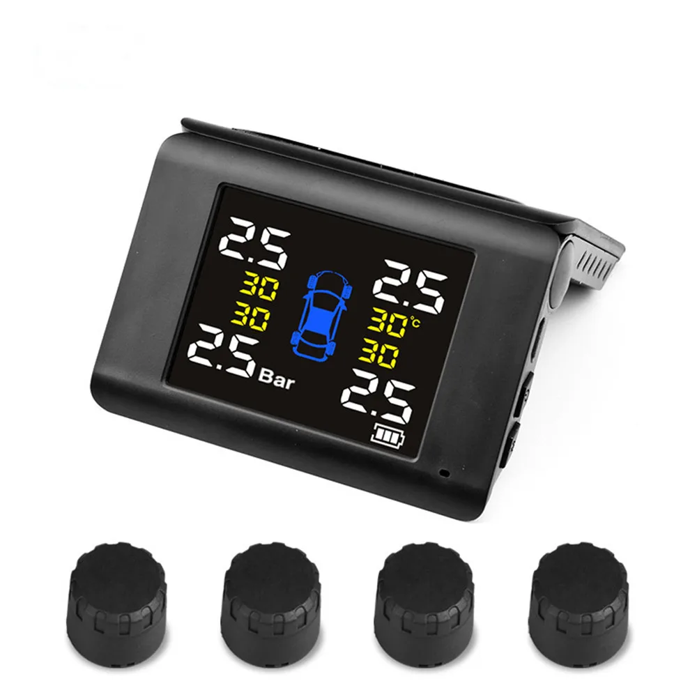 Черный Складная Беспроводная система контроля давления в шинах Система TPMS для hyundai для KIA Универсальный цифровой солнечный автомобиль TPMS - Цвет: Черный