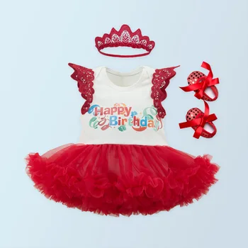 

3Pcs Baby Girl 1st Birthday Dress New Born Infant Toddler Girls Outfit Set Children's Princess Dresses +Headband+ Shoes Summer