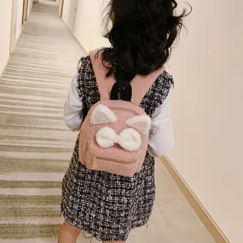

Neutral Child Plush Bow Shoulder Bag Backpack Student Bag Travel Bag Cartoon Design Lovely Pink For Children Kid Birthday Gift