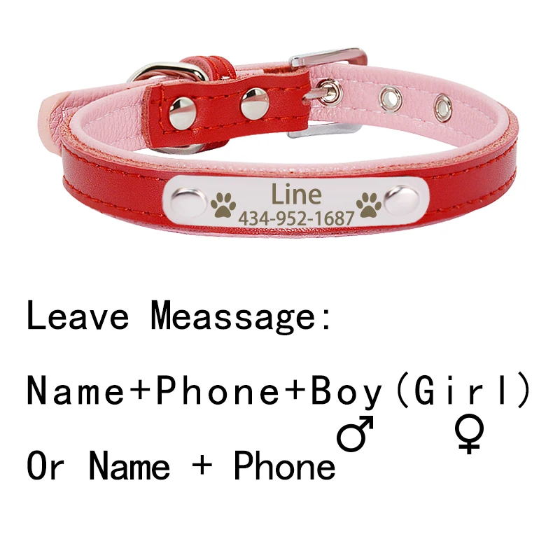 Personalized Engraved Name Tag Pet Dog Collar For Small Medium Large Dogs Custom ID Nameplate Soft Leather Puppy Cat Dog Collar