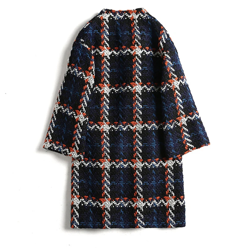 Plaid woolen Coat Women Fashion Winter New Long Retro Parka flavor Loose Thick woolen cashmere Jacket Female W236