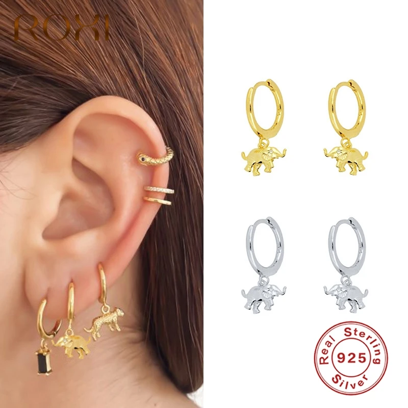 

ROXI Lovely Animal Drop Elephant Hoop Earrings for Women Kids Birthday Wedding Jewelry Earrings 925 Sterling Silver Oorbellen