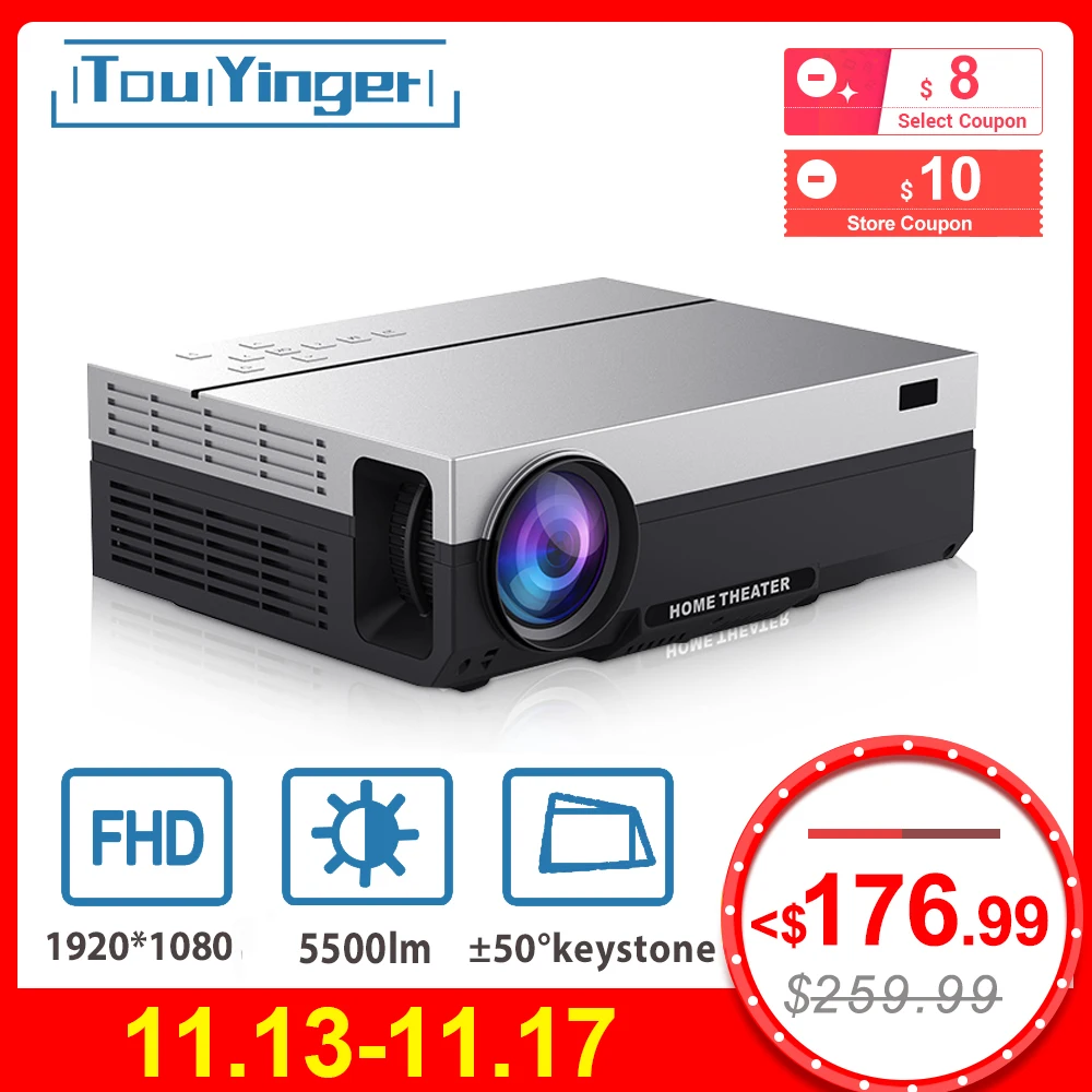 En Ligne Touyinger T26K LED natif 1080p projecteur full HD projecteur vidéo 5500 Lumen T26L Home cinéma HDMI (Android 9.0 wifi AC3 en option)