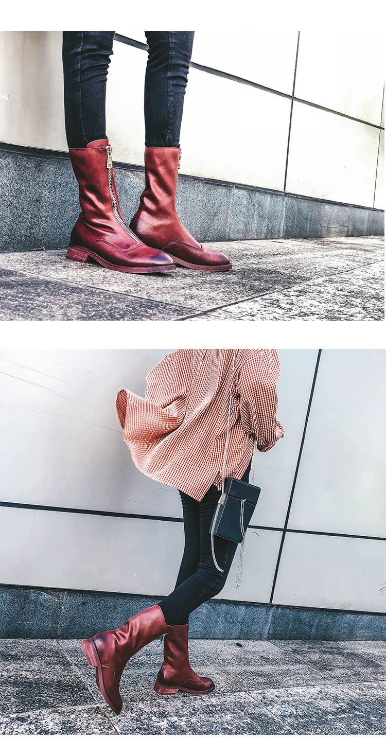 Новые ботинки; женская обувь из натуральной кожи; зимние ботинки; Женская Повседневная Осенняя обувь на молнии спереди; Botas Mujer; женские ботильоны; c92