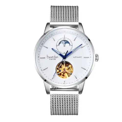 Silver white D7141st Лучший бренд класса люкс Швейцария bestdon механические мужские часы с изображением скелета MoonPhase мужские часы с автоподзаводом водонепроницаемый полный стали reloj - Цвет: Silver white D7141st