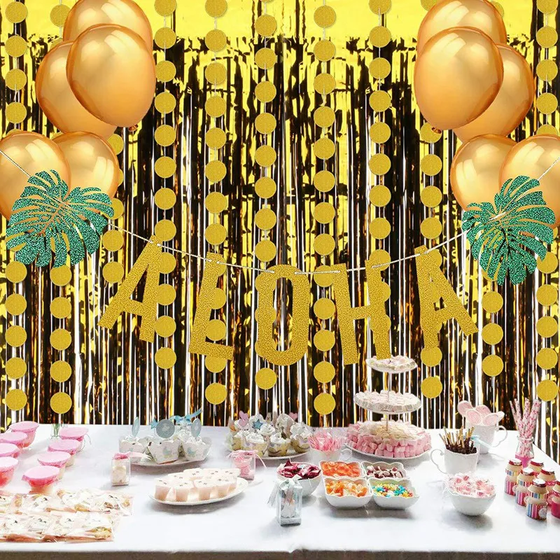 

Aloha Hawaiian Party Decorations Luau Party Supplies Gold Glittery Aloha Banner for Hawaiian Beach Party Favor