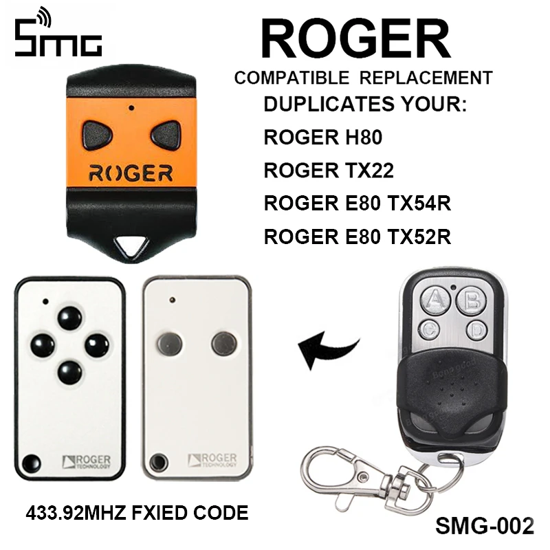 Spruit Uil explosie Roger H80 TX22 Remote Garagedeuropener Slagboom Controle Roger TX54R TX52R  Poort Afstandsbediening 433.92Mhz Gate Commando|Afstandsbedieningen| -  AliExpress