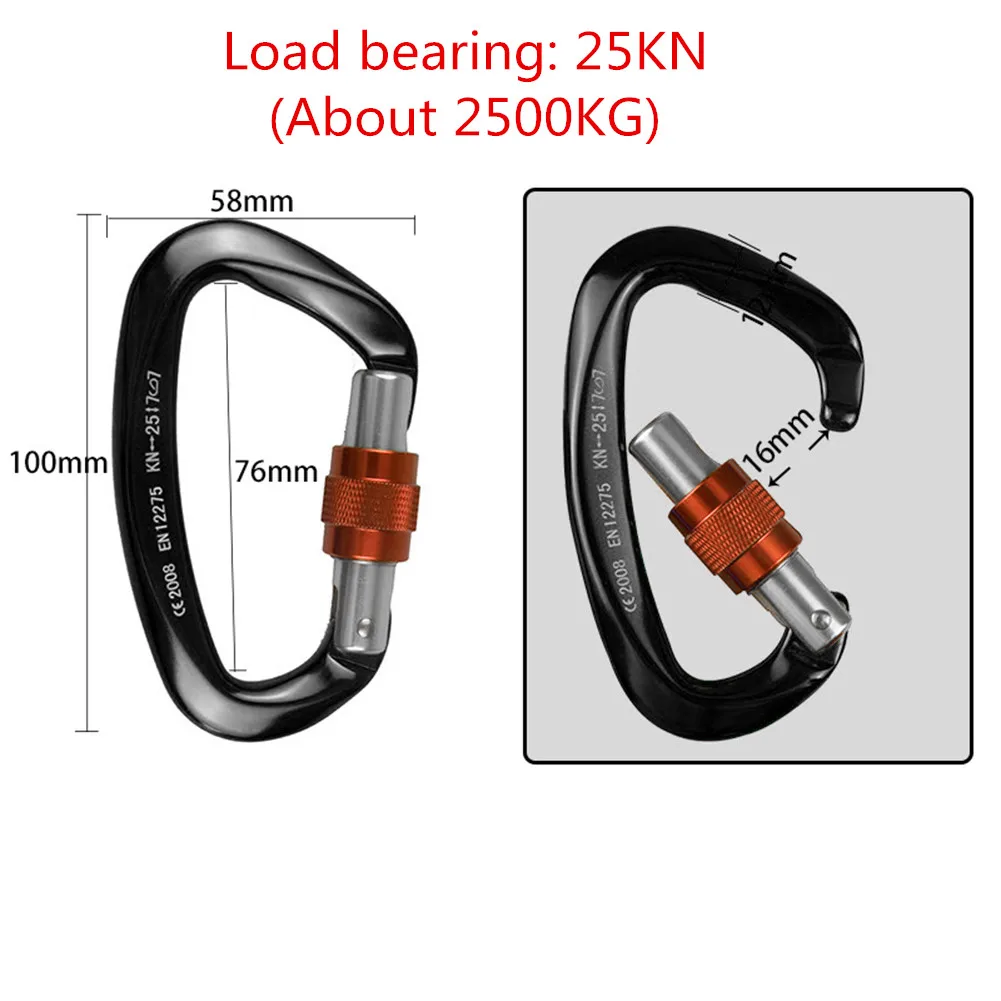 Профессиональный карабин для скалолазания, оборудование для скалолазания, защелкивающийся зажим, замок для альпинизма, безопасные аксессуары для улицы - Цвет: 25KN Black