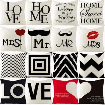 

Mrs Mr Letter Geometric Cushion Cover Black and Beige Cotton Linen Decorative Sofa Cushions Throw Pillows Pillowcover Pillowcase