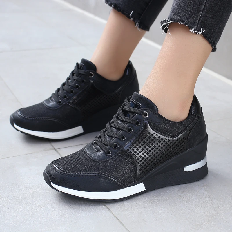 Women Walkig Shoes Ladies 6.5 cm Height Increasing Sport Sneakers Outdoor Lightweitht Running Shoes Spring Athletic Gym Trainers