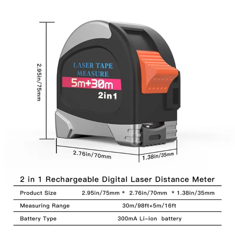 2 in 1 30M Laser Rangefinder LCD Digital Tape Measure Distance Measurer Meter Range Finder Infrared Construction Gauging Tool 2 in 1 30M Laser Rangefinder LCD Digital Tape Measure Distance Measurer Meter Range Finder Infrared Construction Gauging Tool