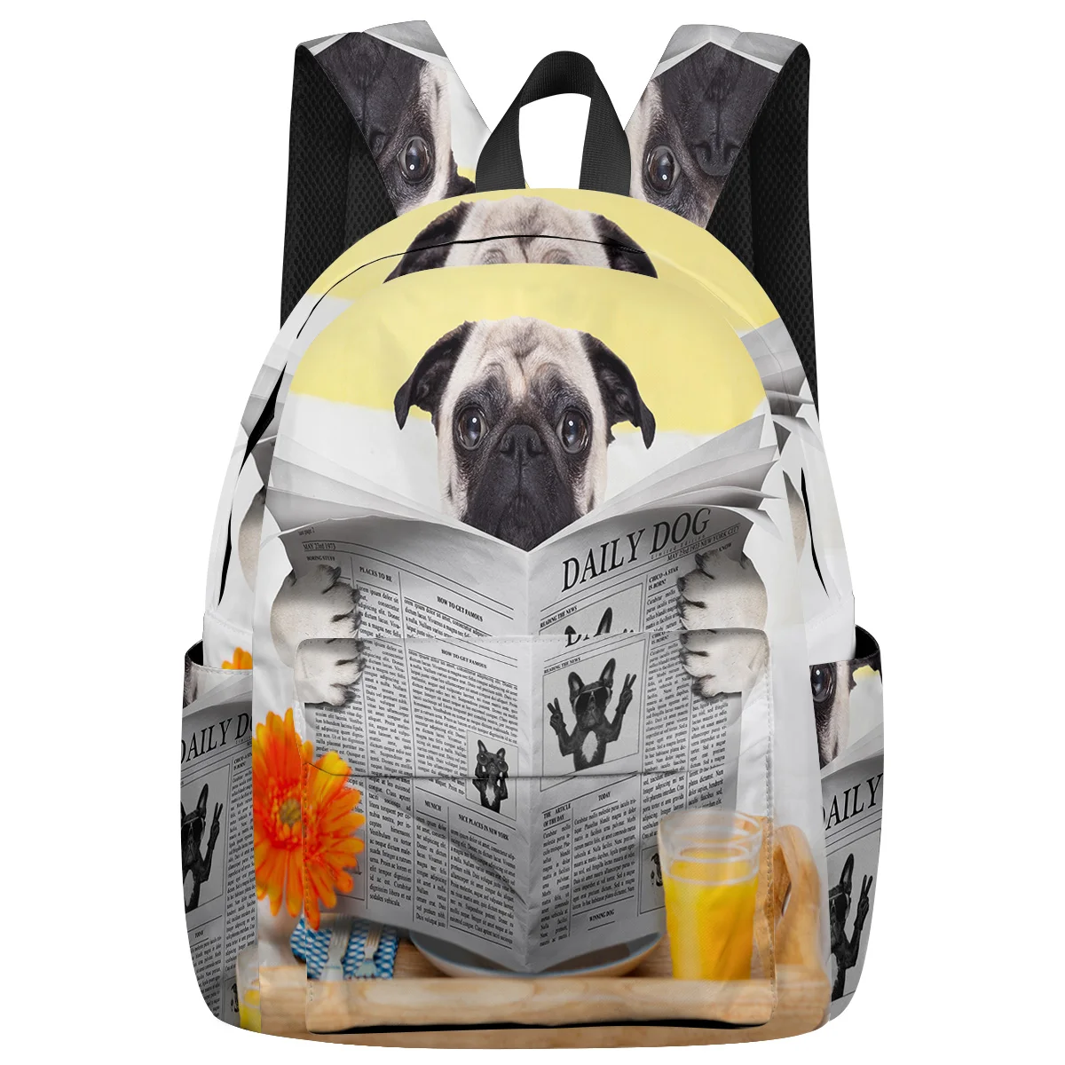 

WHEREISART Funny Read Newspaper Dog Pet Shar Pei Backpacks Backpack With Wheels Bottle Side Pockets Laptop Shoulderbag Tactical
