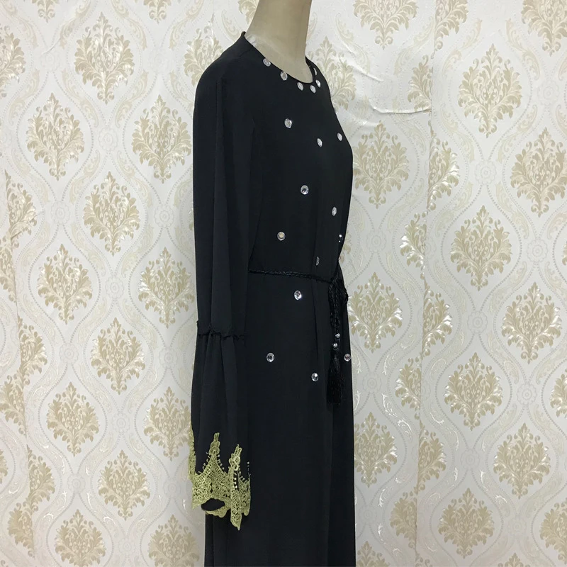 MISSJOY abaya мусульманское женское платье повседневное расклешенное с длинными рукавами лоскутное с круглым вырезом турецкий элегантный ромбовидный женский халат Черный Кафтан
