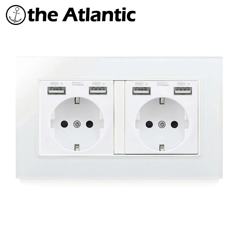 Atlectric штепсельная розетка с двумя usb-портами, настенная двойная розетка, электрическая розетка, белая стеклянная панель, 3 цвета, 146 мм* 86 мм переходник usb,разетка с usb для дома,розетки