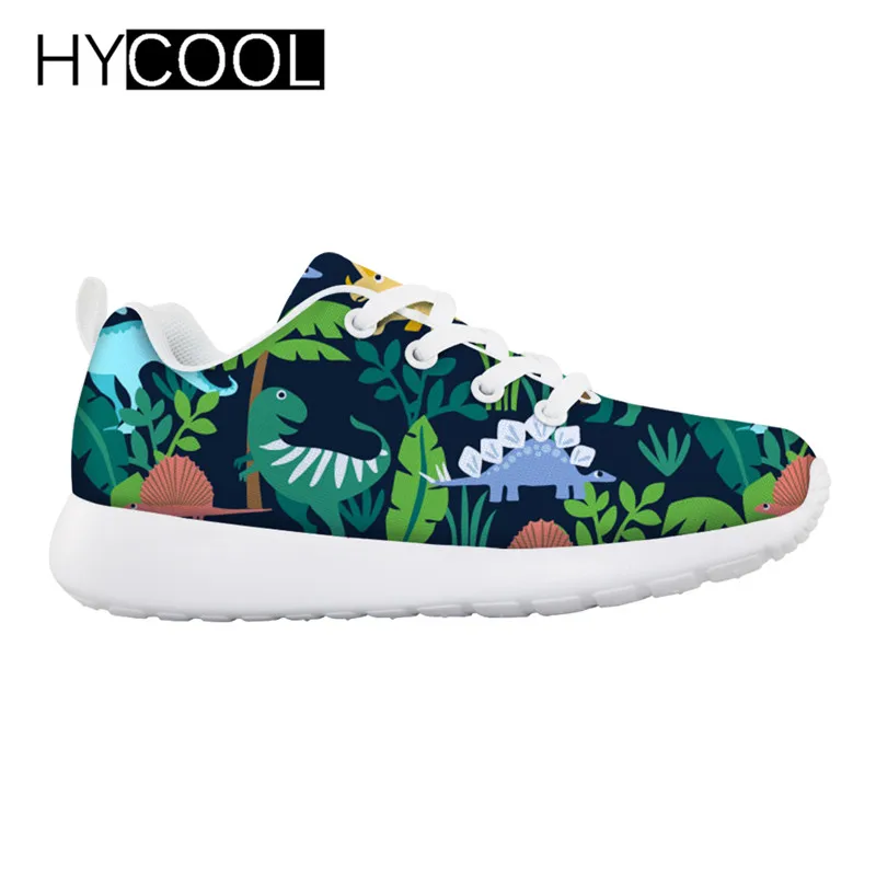 HYCOOL/Детские кроссовки с милым рисунком динозавра из мультфильма; кроссовки на плоской подошве; спортивная обувь для бега; дышащий светильник; обувь для прогулок и тенниса - Цвет: HMO323BN