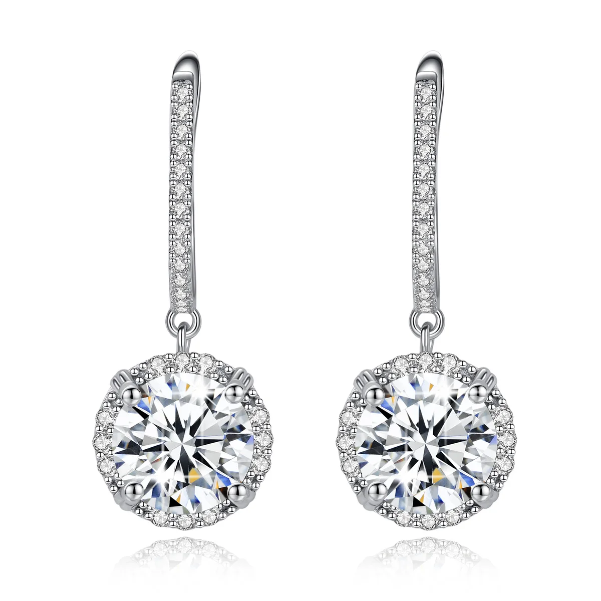 2022 New 925 Sterling Silver Woman Drop Earrings 2CT Round Moissanite Diamond Earring Wedding Engagement Luxury Quality Jewelry