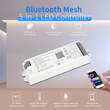 

Bluetooth Mesh 5 In 1 LED Controller 15A APP Remote Control RF 2.4GHz for Single Color RGB CCT RGBW RGBCCT Light Strip DC12V 24V