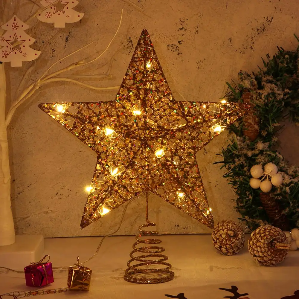 Рождественская елка светодиодный Звезда дерево Топпер на батарейках дерево украшение подвесной Рождественский Декор, орнамент Топпер