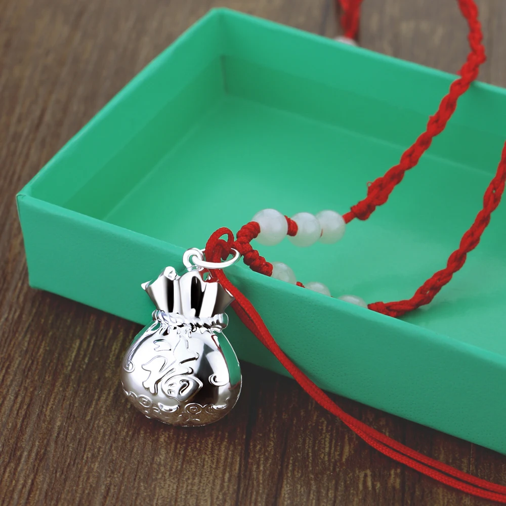 Exquisite Lucky Bag Necklace for Women 925 silver Jewelry Lucky Bag Pendant With Red Rope Water Wave Chain Party Birthday Gifts