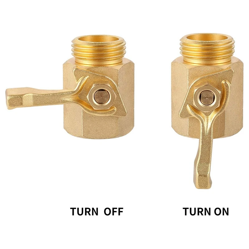 Heavy Duty 3/4 Inch Brass Shut Off Valve Garden Hose Connector(2 Pack), Brass Water Hose Parts Inlet and Outlet Thread with Com
