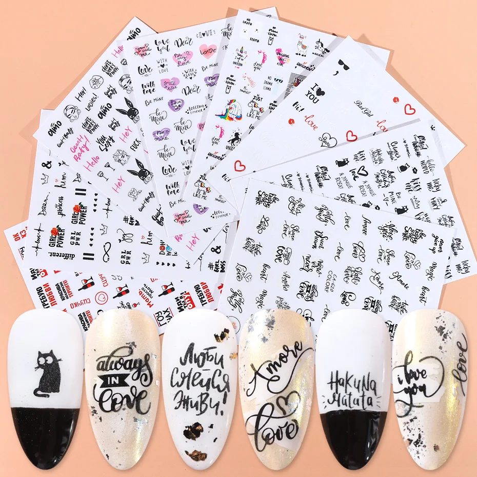 1 шт 3D наклейки для ногтей буквы алфавита слайдер дизайн самоклеющиеся маникюрные советы мультфильм украшения наклейки JICA617-626