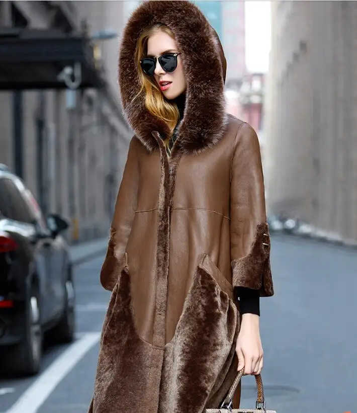 Природный натуральный мех пальто лисий меховой воротник овчина шерстяная куртка зимнее пальто женская одежда корейская винтажная Двусторонняя одежда топы