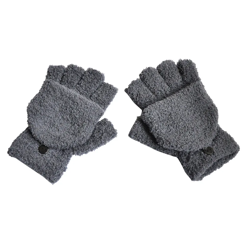 SAGACE зимние перчатки женские мужские теплые коралловые флисовые перчатки модные перчатки без пальцев перчатки для сенсорного экрана мягкие спортивные милые перчатки - Цвет: Gray