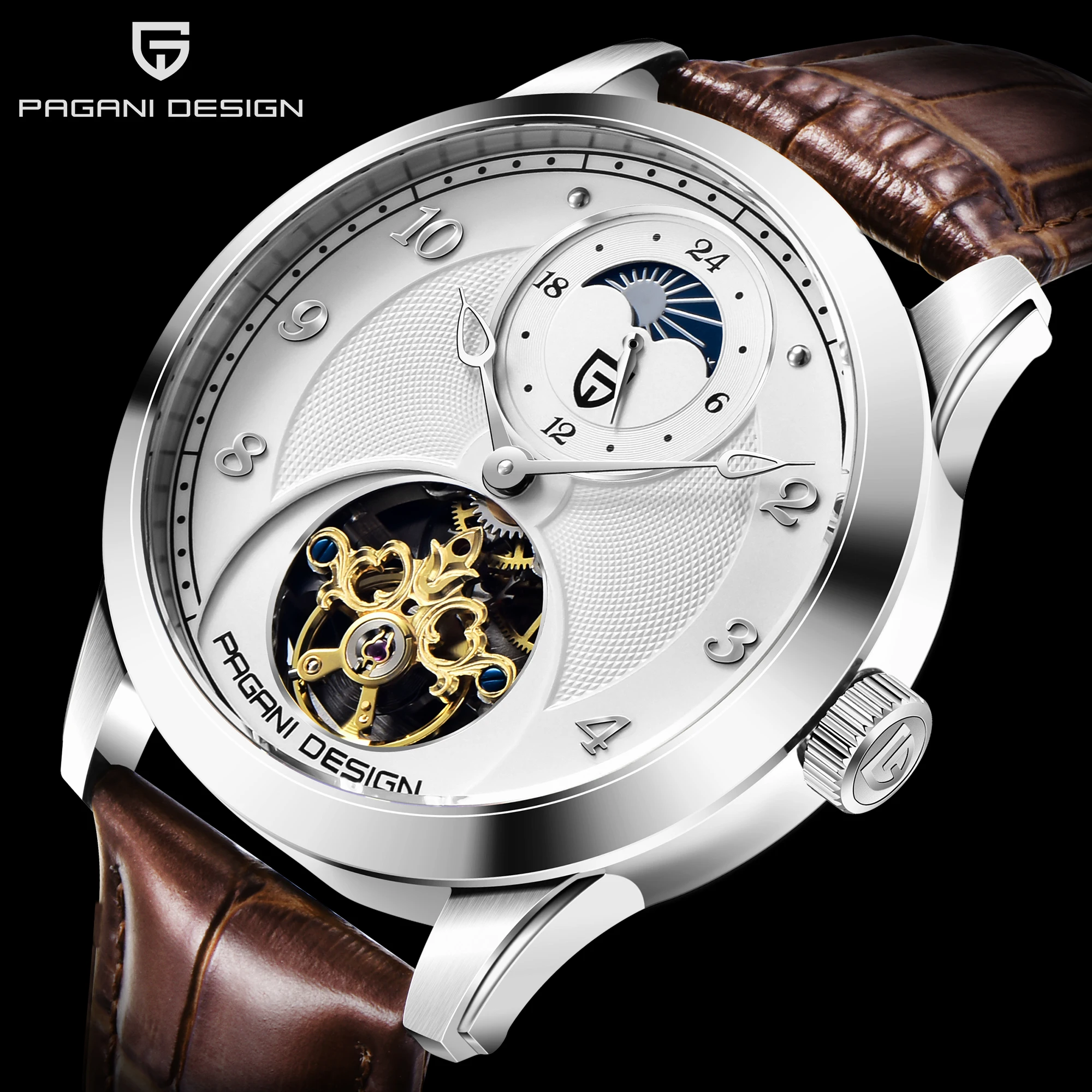 

PAGANI 2019 New Mens Watches Top Brand Luxury Watch Mechanical Automatic Watch Men Tourbillon Moon phase watch .