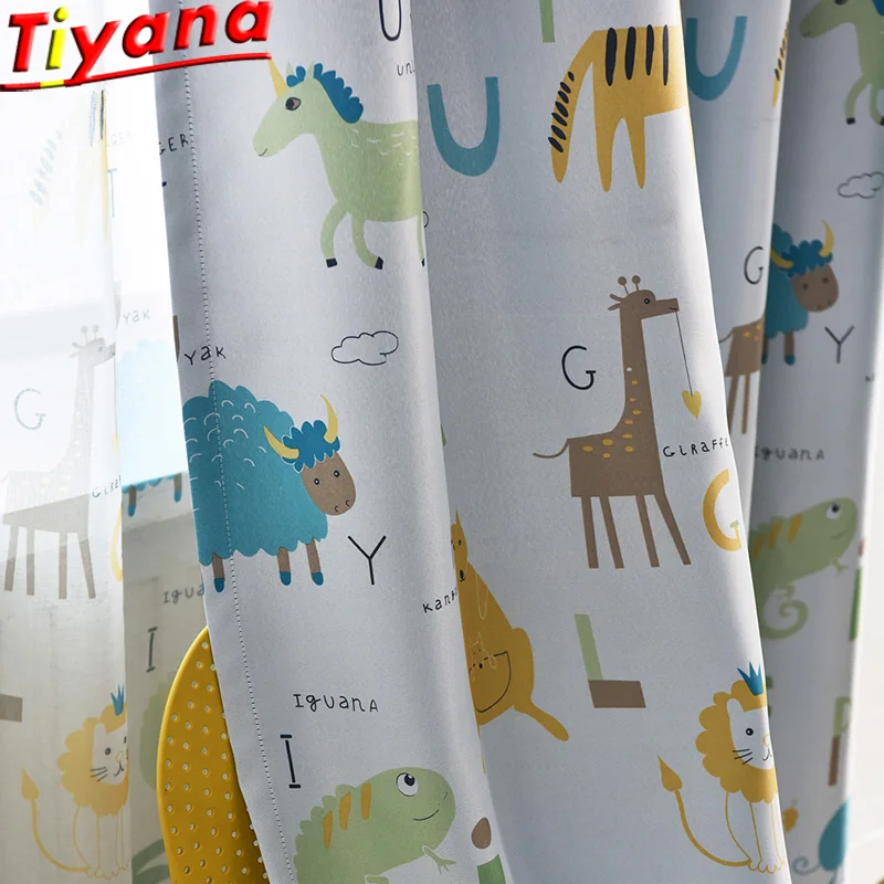 

Blue Printed Lion/Tiger/Giraffe Curtains for Kid's Room Zoo Curtains Tulle for Boy's Room Cute Curtains for Children WP421#NT
