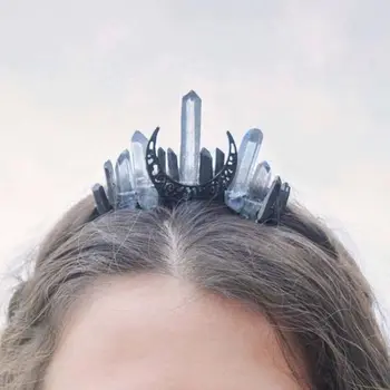 

Handmade Faux Raw Crystal Headband Quartz Black Moon Bridal Alloy Tiara Crown Dark Queen Beautiful Hair Accessories