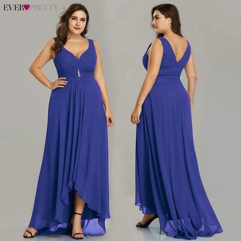 Plus Size Prom Dresses Long 2020 Elegant Burgundy A-line Sleeveless Crystal High Low Ever Pretty Special Occasion Party Gowns