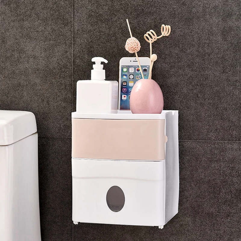 

Storage Box Plastic Double-Layer Self-Adhesive Waterproof Wall-Mounted Bathroom Toilet Tissue Box