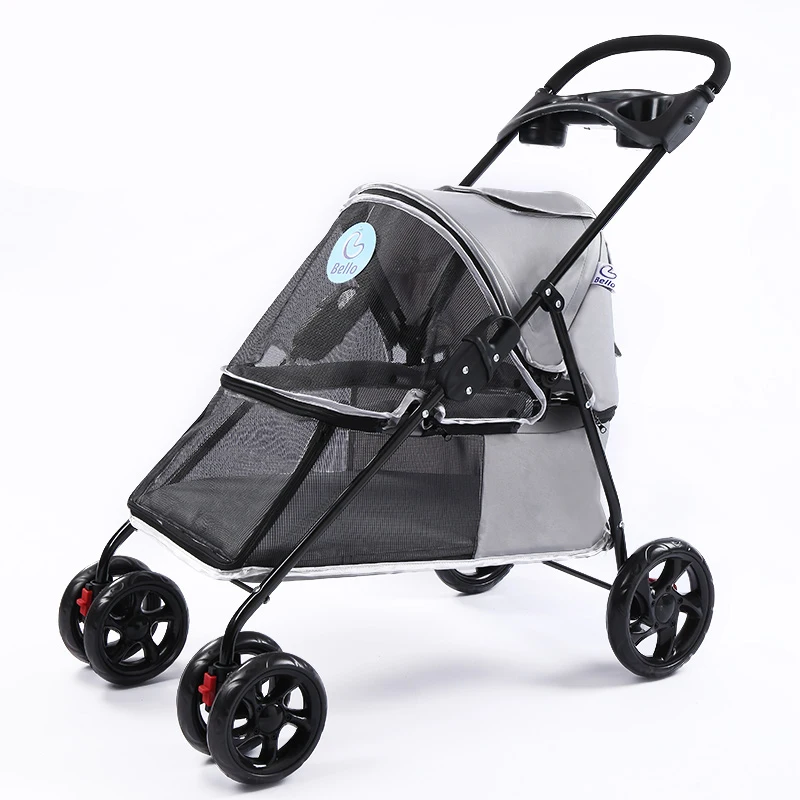 Легкая складная прогулочная коляска для домашних животных, собак, кошек, Тедди, маленькая деликатная четырехколесная прогулочная коляска