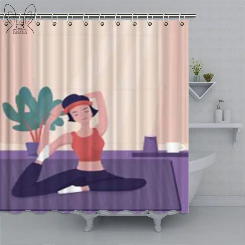 Girl Yoga Meditation Bathroom Curtain Cartoon Kids Waterproof Polyester Fabric Bath Shower Curtain Home Decor Bathing Cover Sets Shower Curtains Aliexpress