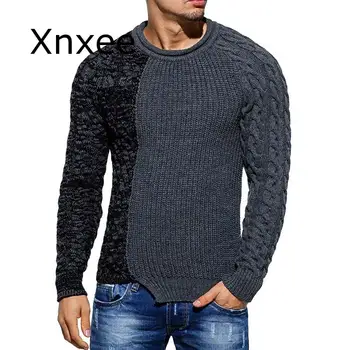 

Autumn Winter New Men Sweater Fashion O-Neck Patchwork Cotton Pullover Sweater Men Slim Fit Long Sleeve Knitted Mens Sweaters
