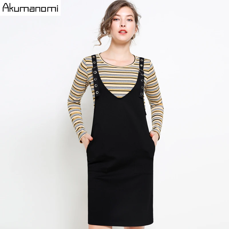 

Two Piece Set Plus Size 5xl Autumn 2019 New Suits Striped Full Sleeve Tshirt Vest Sling Dress Free Shipping Ensemble Deux Pièces